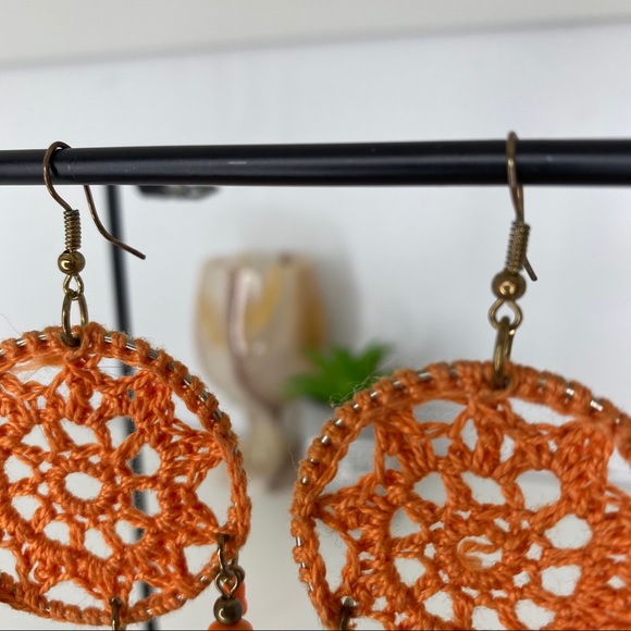 New Orange Dreamcatcher Feather Earrings - Picture 2 of 2